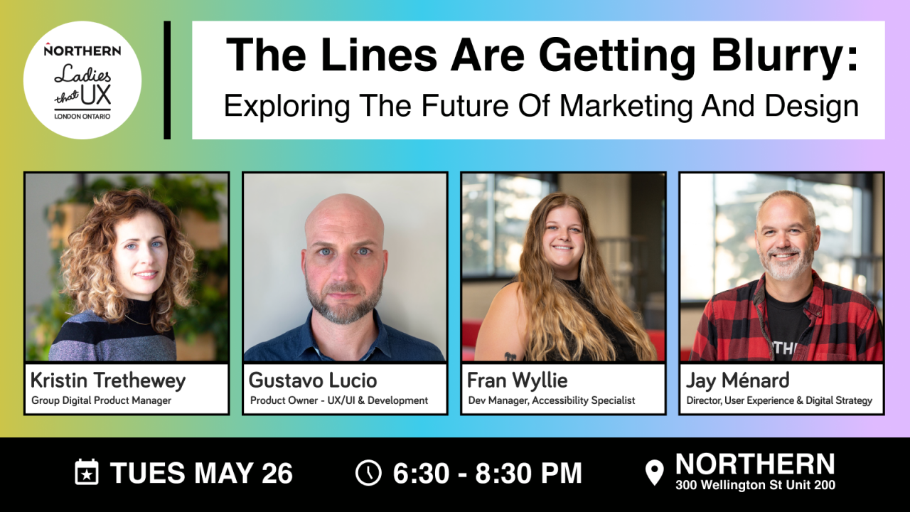 The Lines Are Getting Blurry panel event with speakers Kristin Trethewey, Gustavo Lucio, Fran Wyllie, and Jay Ménard