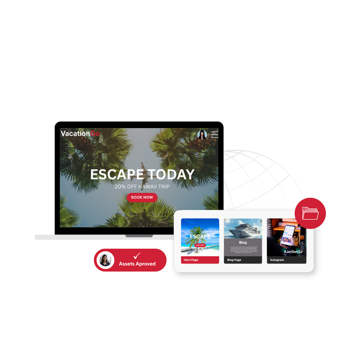 Mastering Content Flow for Smarter Marketing Hero Vacations website with and folder logo and marketing materials beside it