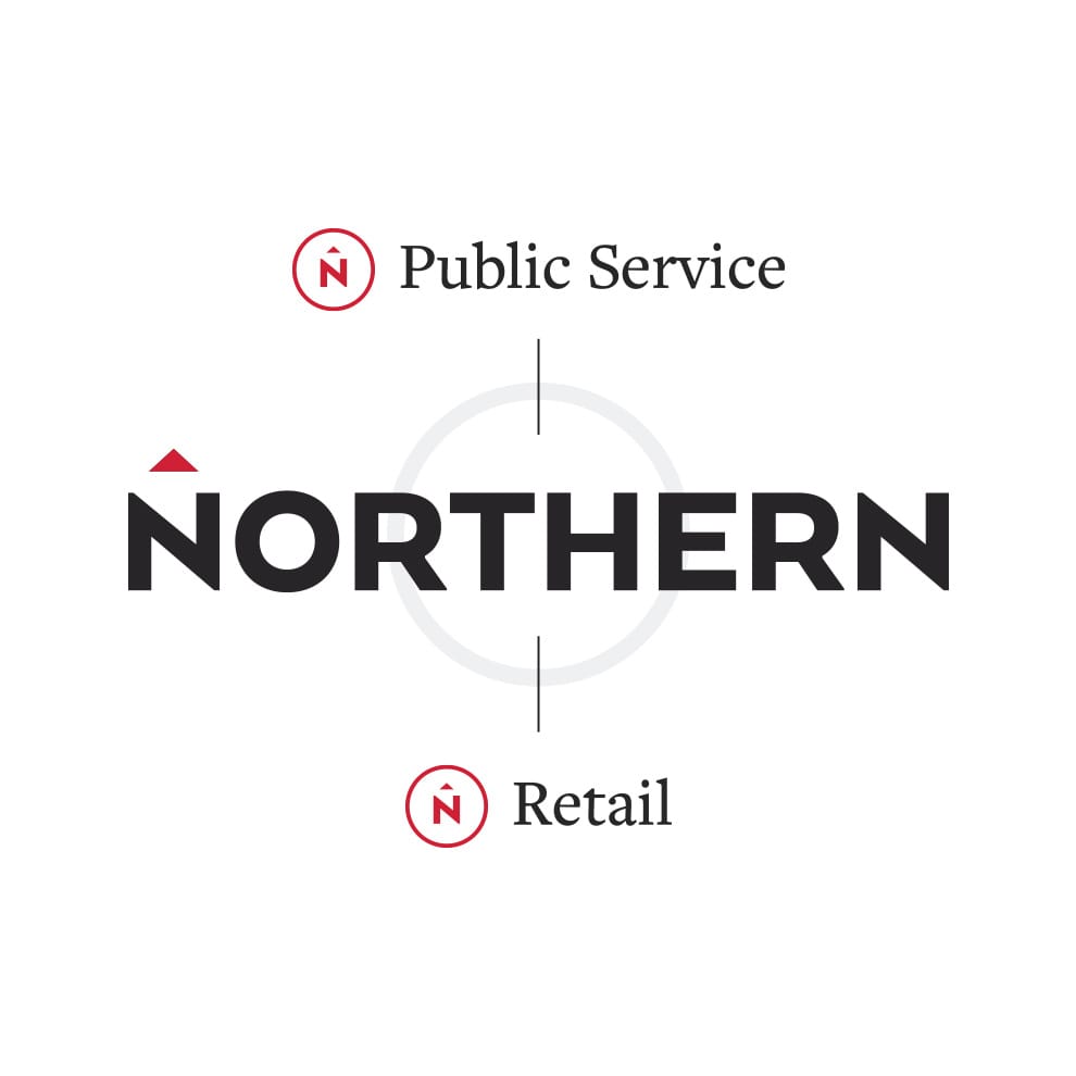 Northern logo branching into Public Service and Retail