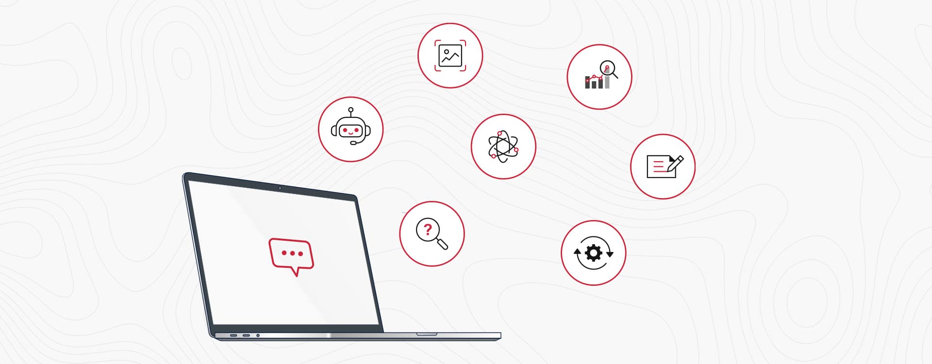 Computer with icons floating around