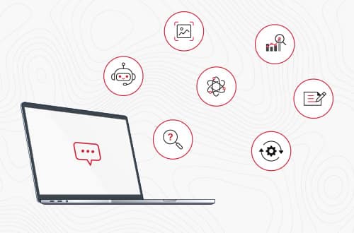 Computer with icons floating around