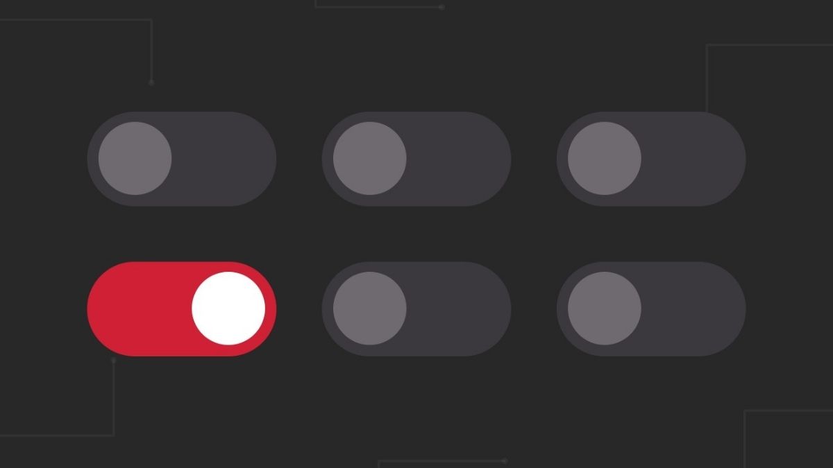 Six consent toggle switches on a dark background, five off in grey and one switched on in red.