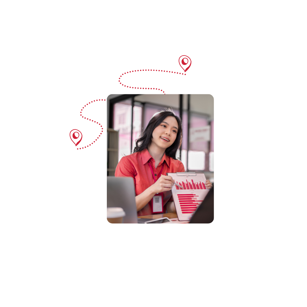 Optimizing Your Analytics Infrastructure hero in colour Woman pointing at graph with pen