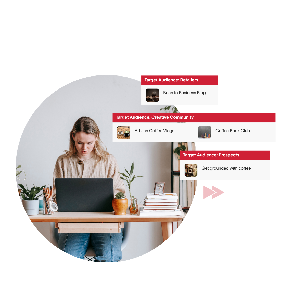 Why Adobe Workfront Hero in colour Person working on laptop with target audience box