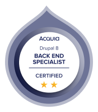 Acquia Drupal 8 Back-End Specialist certification badge
