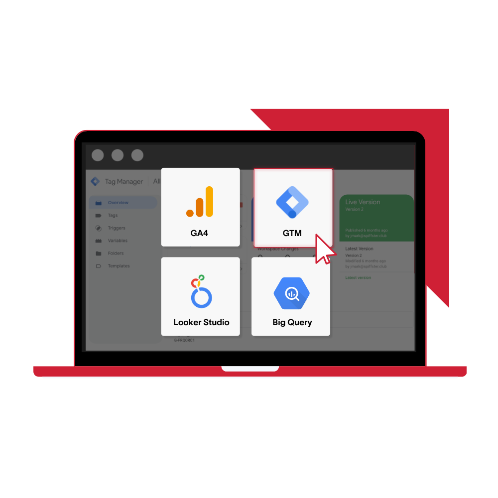 Google Marketing and Analytics Hero in colour Laptop displaying Google Analytics services
