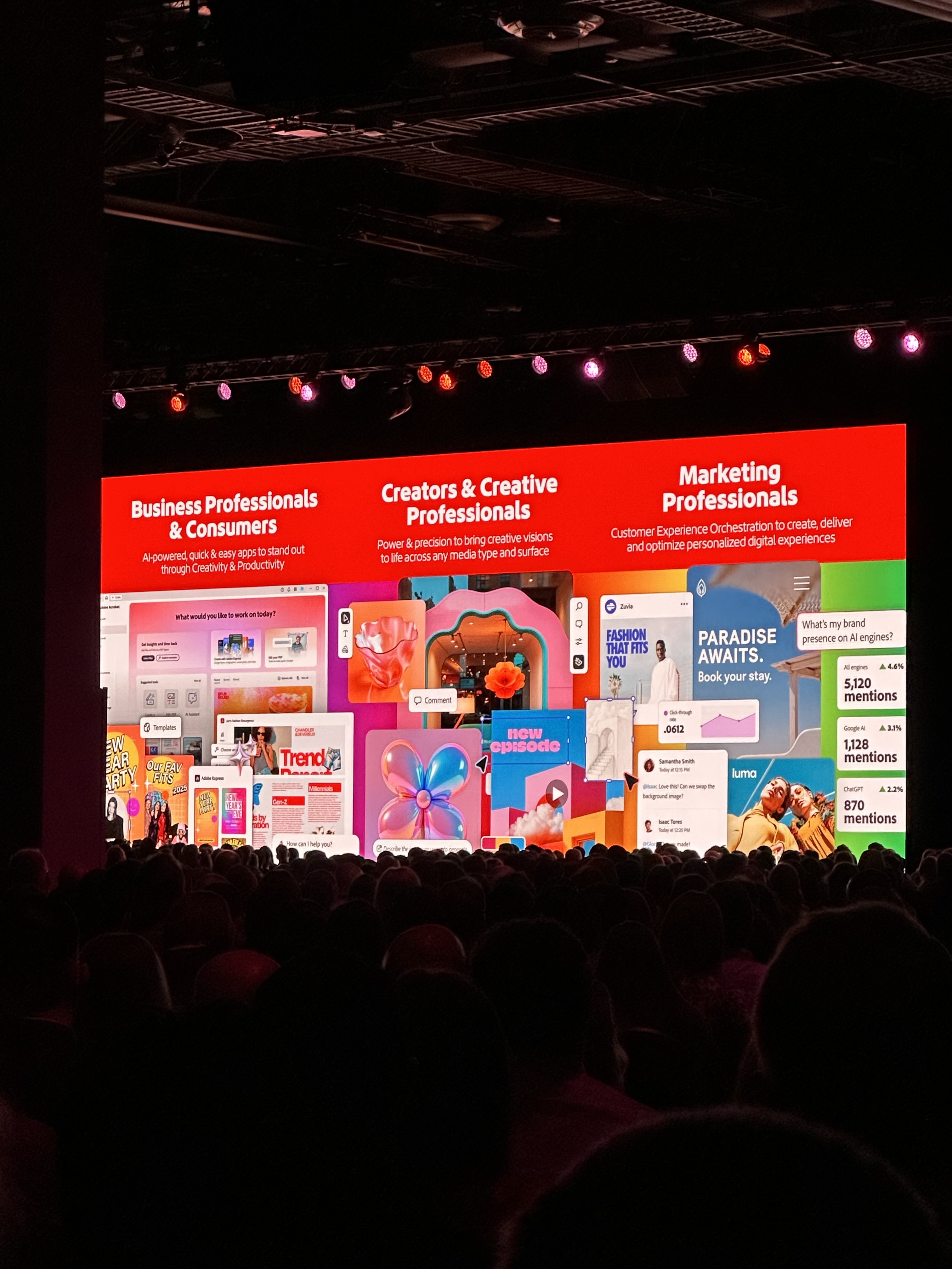 Adobe Summit Day 1 keynote slide on screen