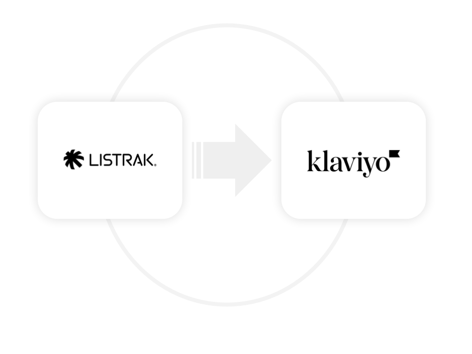 Listrak logo with arrow pointing to Klaviyo logo.