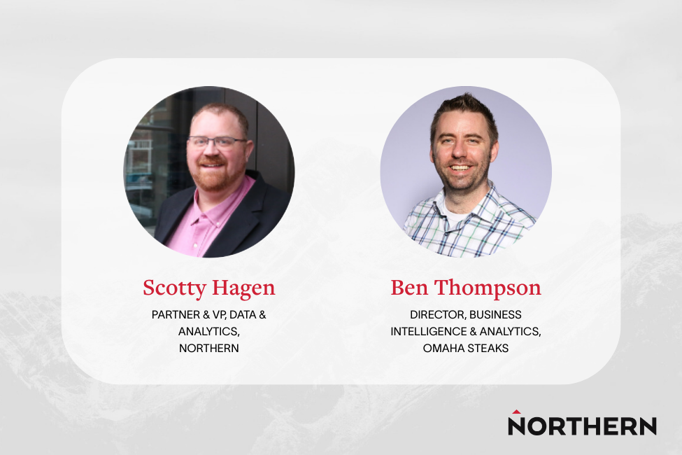 A banner with Scotty Hagen from Northern and Ben Thompson from Omaha Steaks.