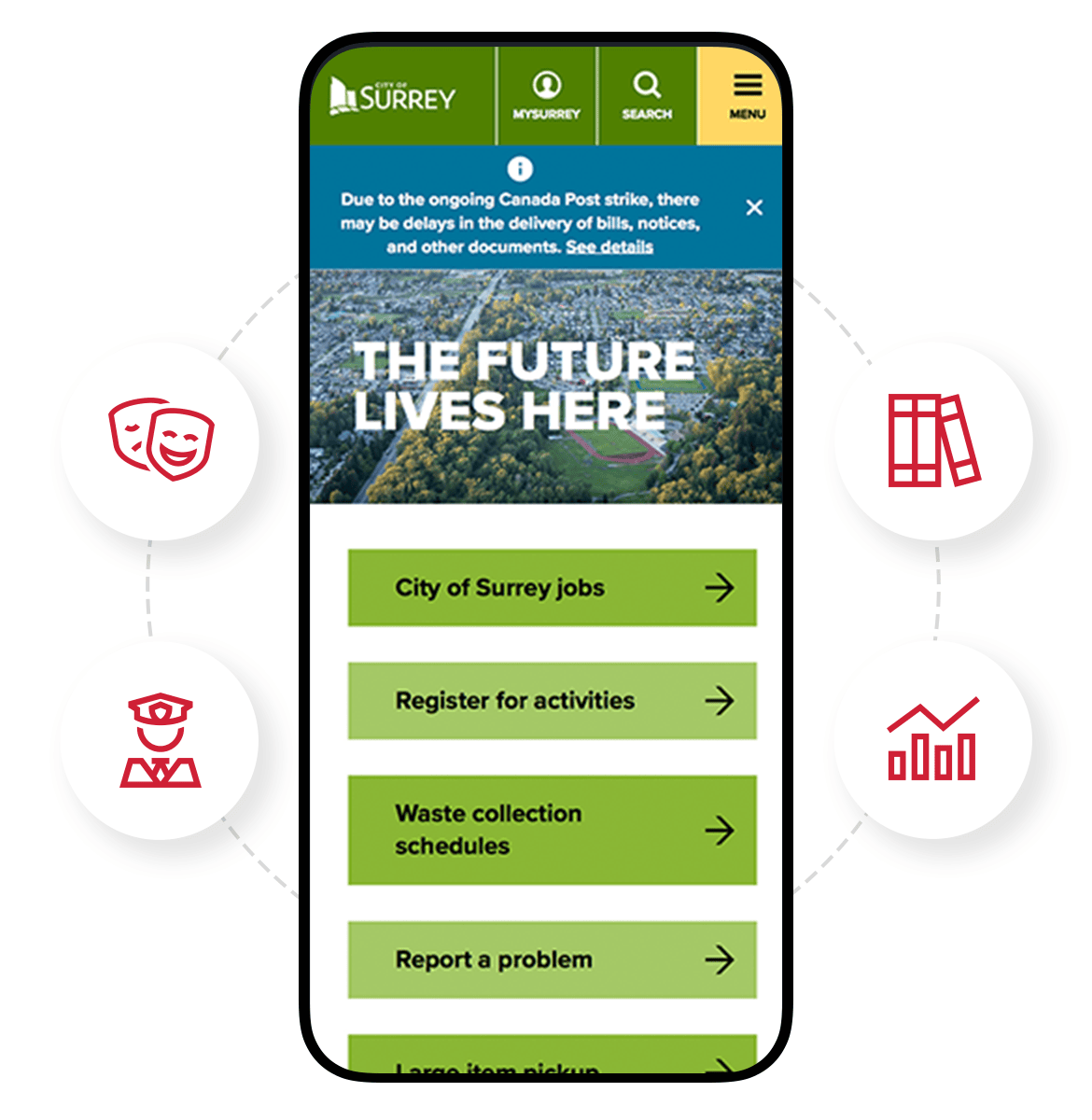 City of Surrey OnPoint Featured Image City of Currey website on mobile device