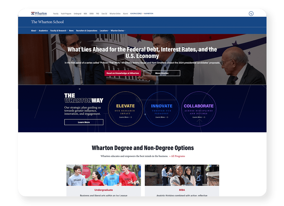 Screenshot of the Wharton website