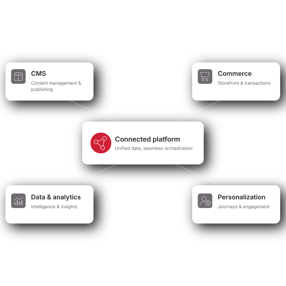 CMS, Commerce, Data &amp; Analytics, and Personalization make up the Connected Platform.