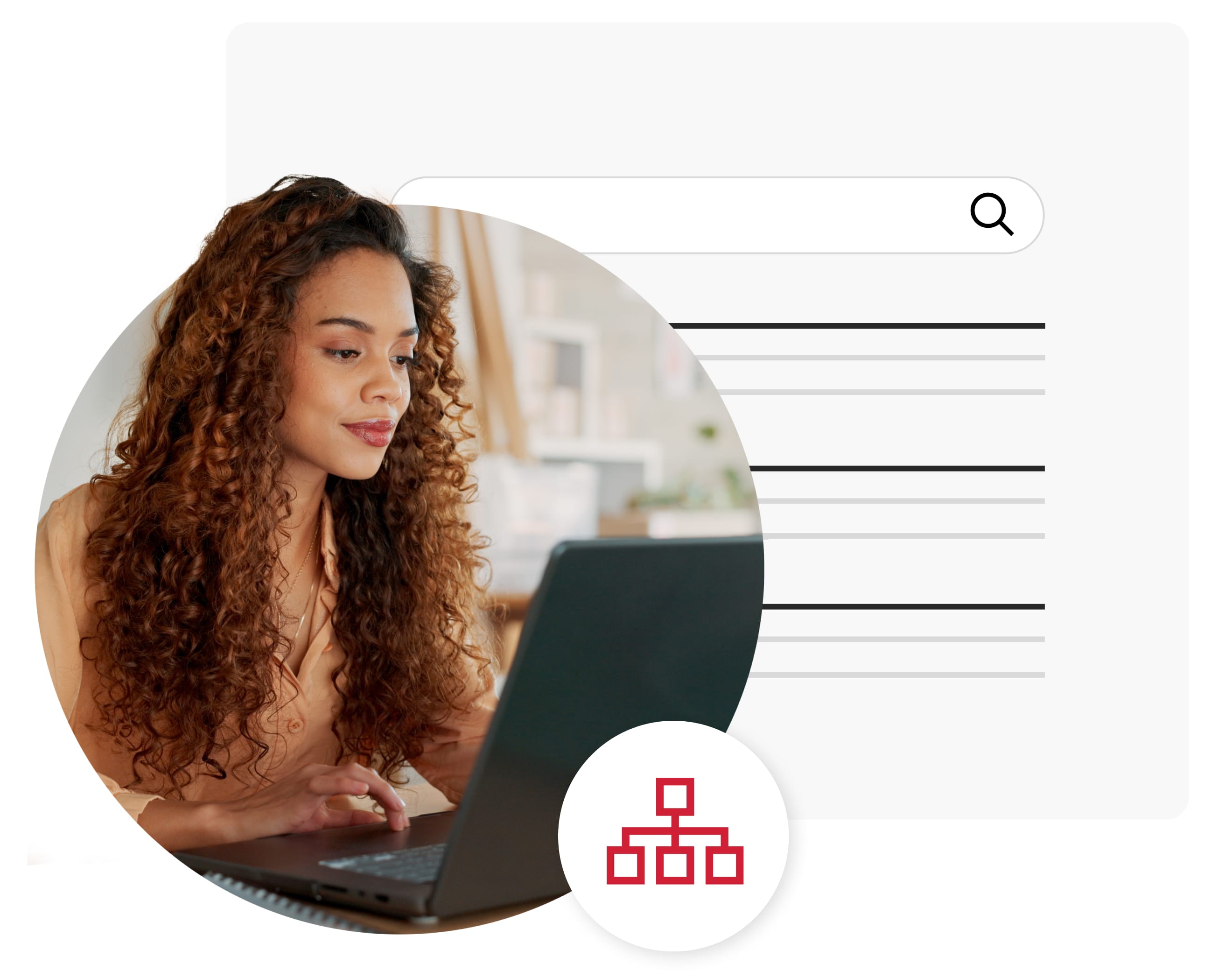 Content Strategy and IA Hero Woman with curly hair looking at her laptop
