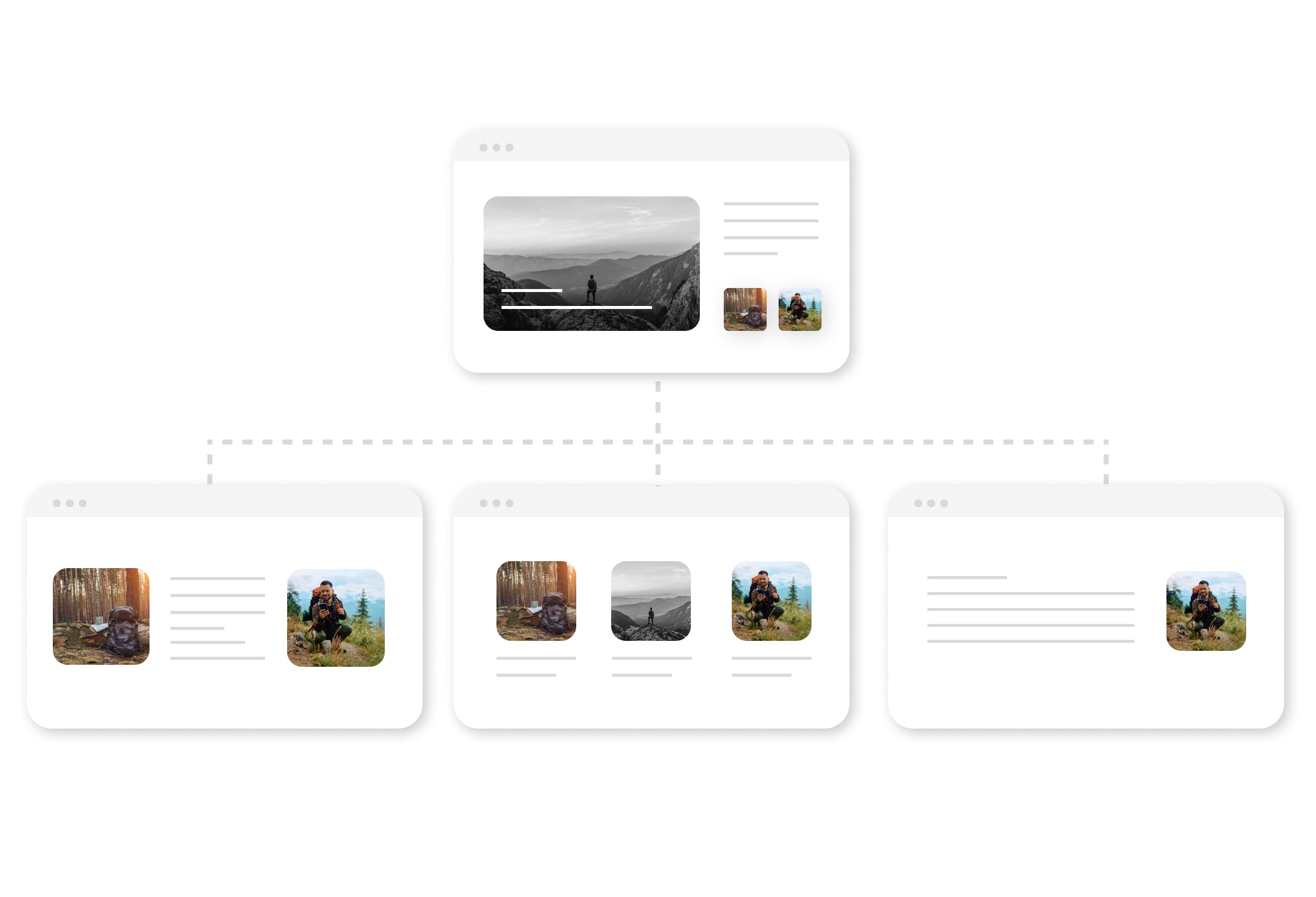 UX Solutions- Info Architecture and IA Hero Four pages connected hierarchically