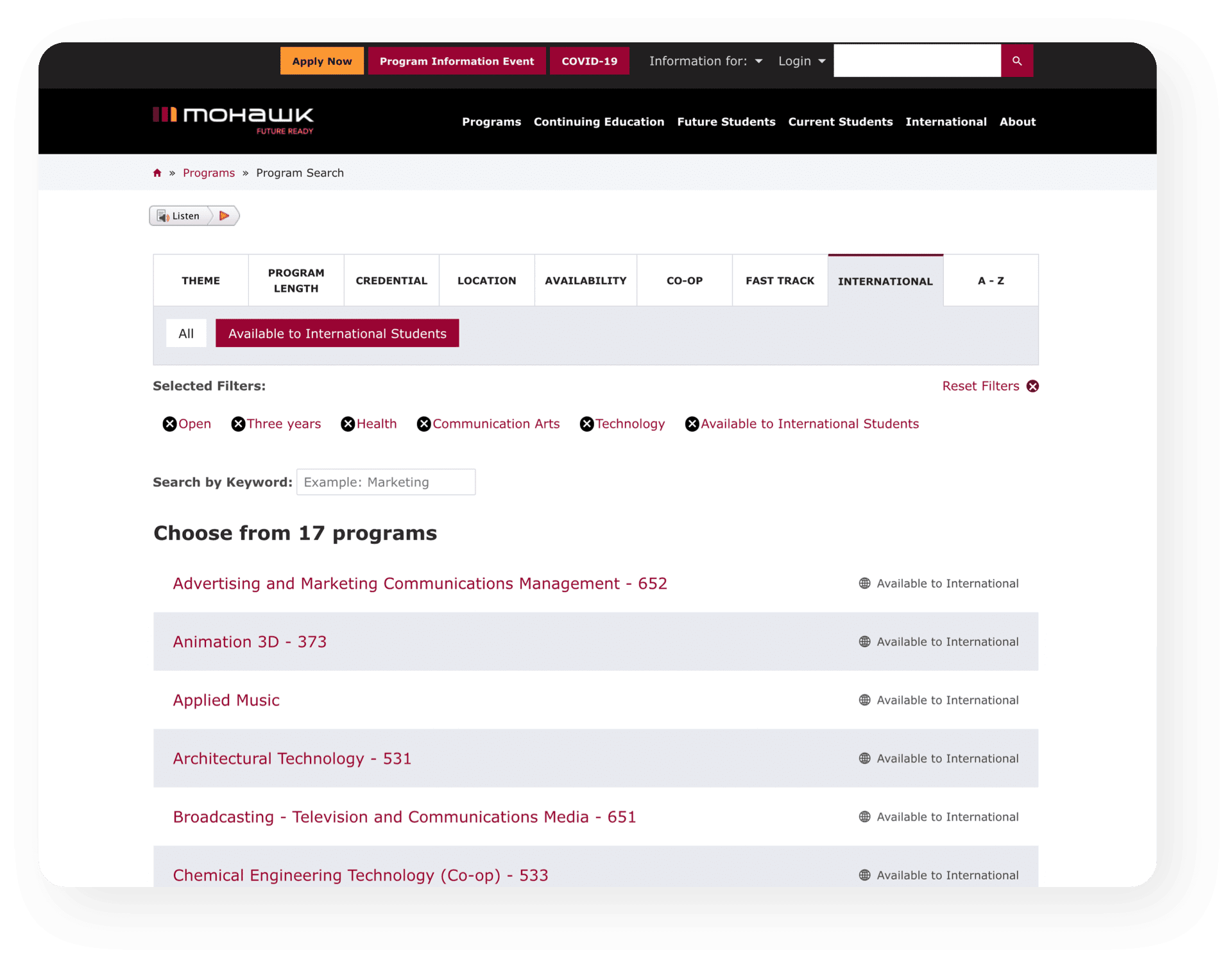 Mohawk CS Feature 4 Mohawk global search page.
