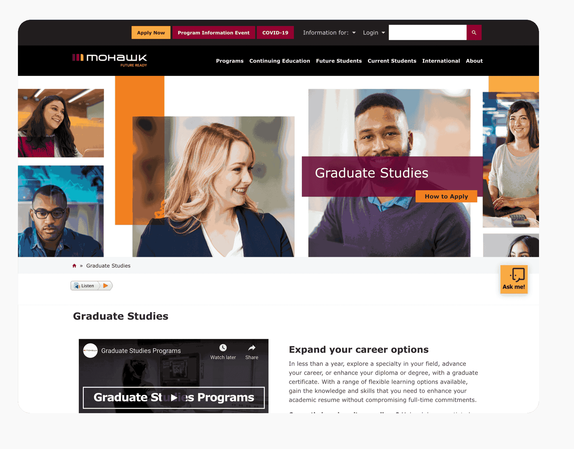 Mohawk CS Feature 3 Mohawk graduate studies page.