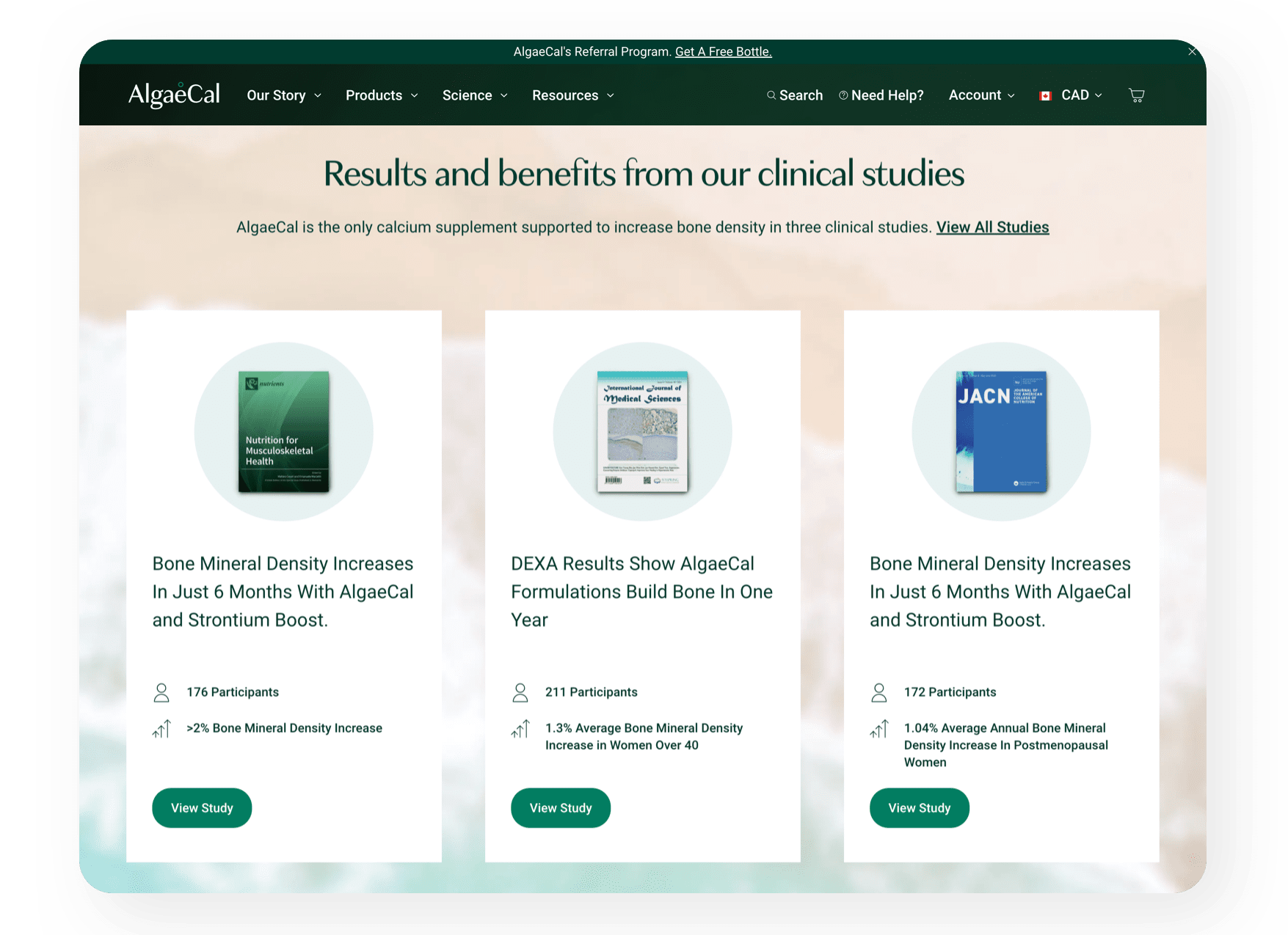 AlgaeCal results page.