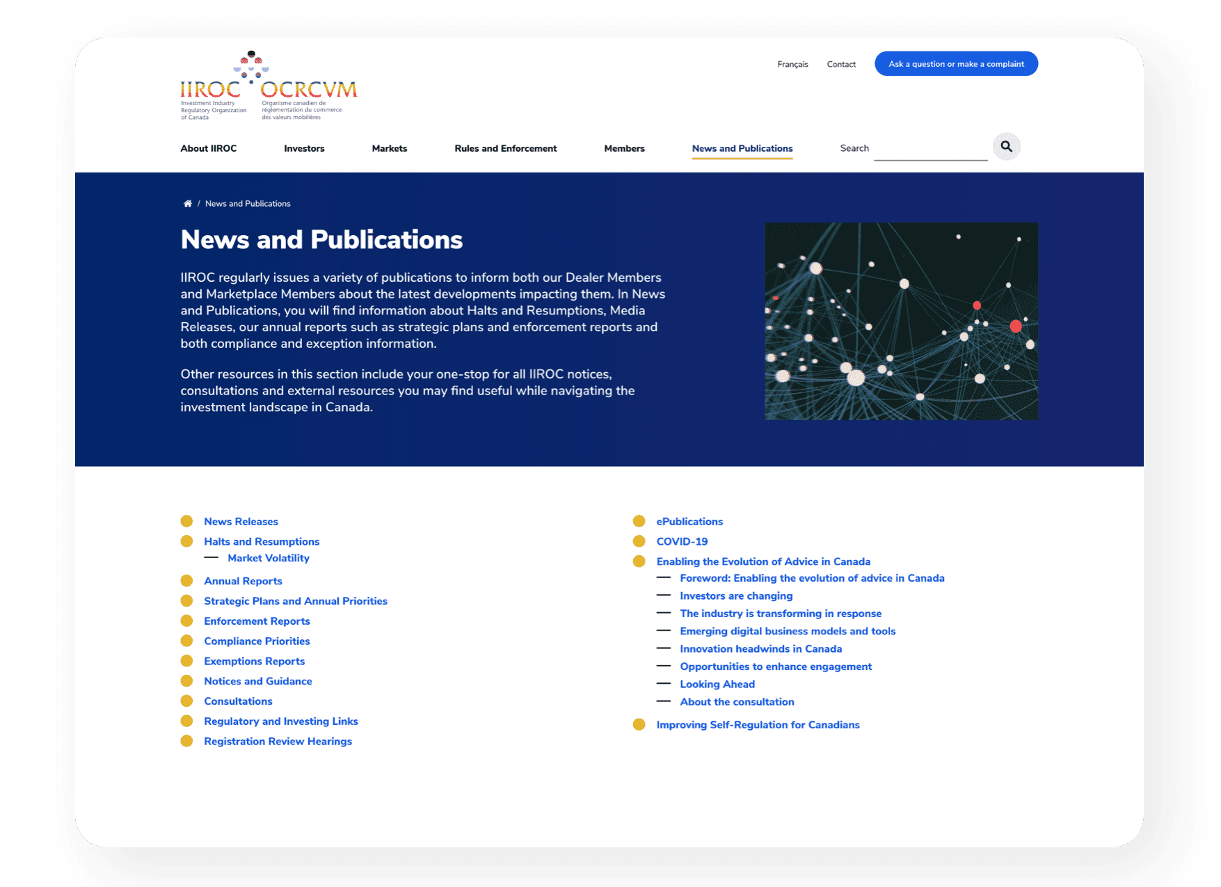 IIROC Webpage preview.