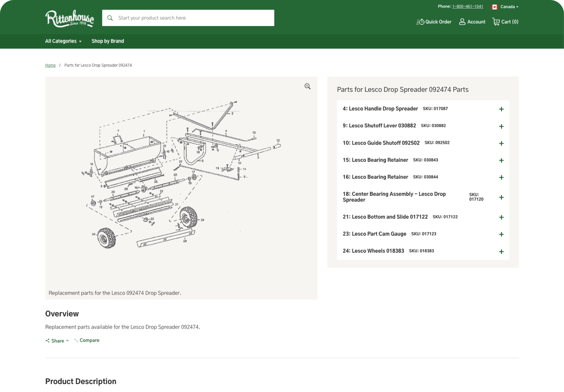 MK Rittenhouse website, parts overview