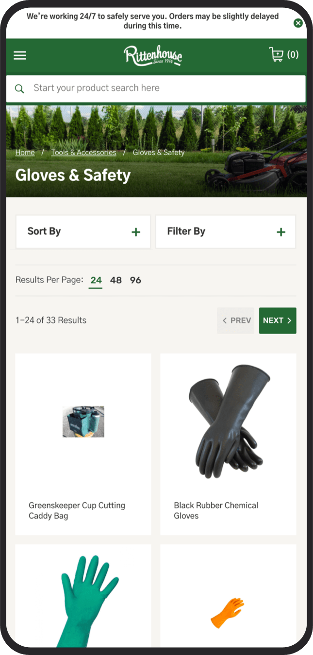 MK Rittenhouse product selection on mobile phone