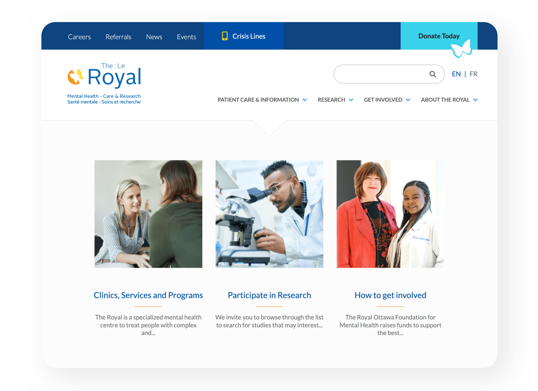 Royal CS Feature 2 The Royal website home page.