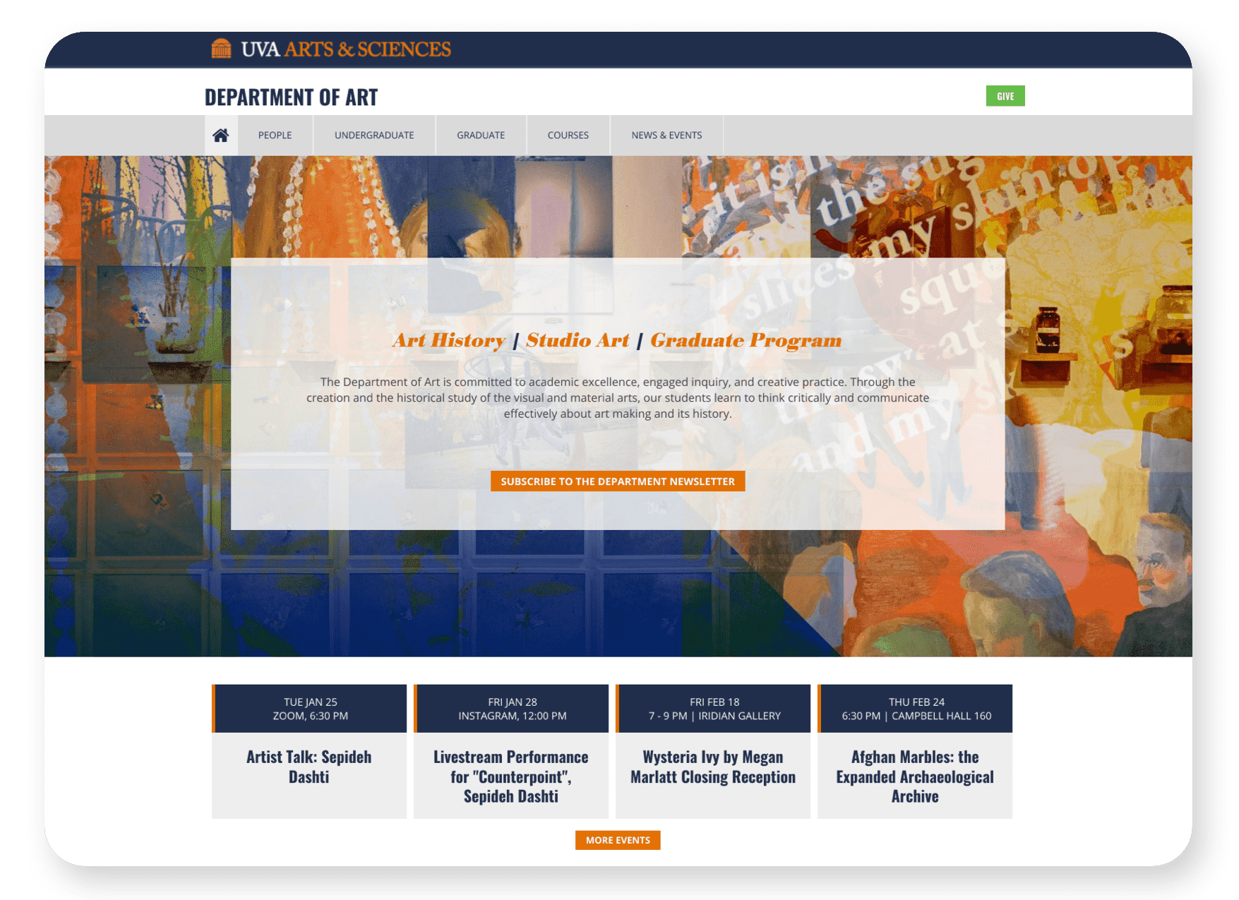University of Virginia website, Department of Art page