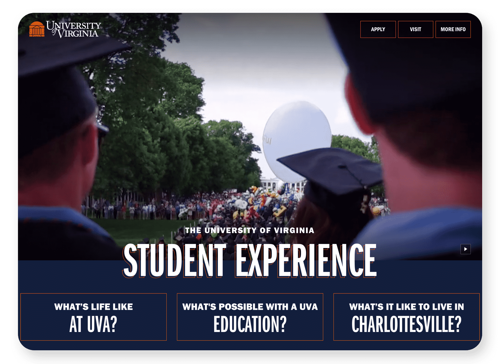 University of Virginia website, Student Experience page