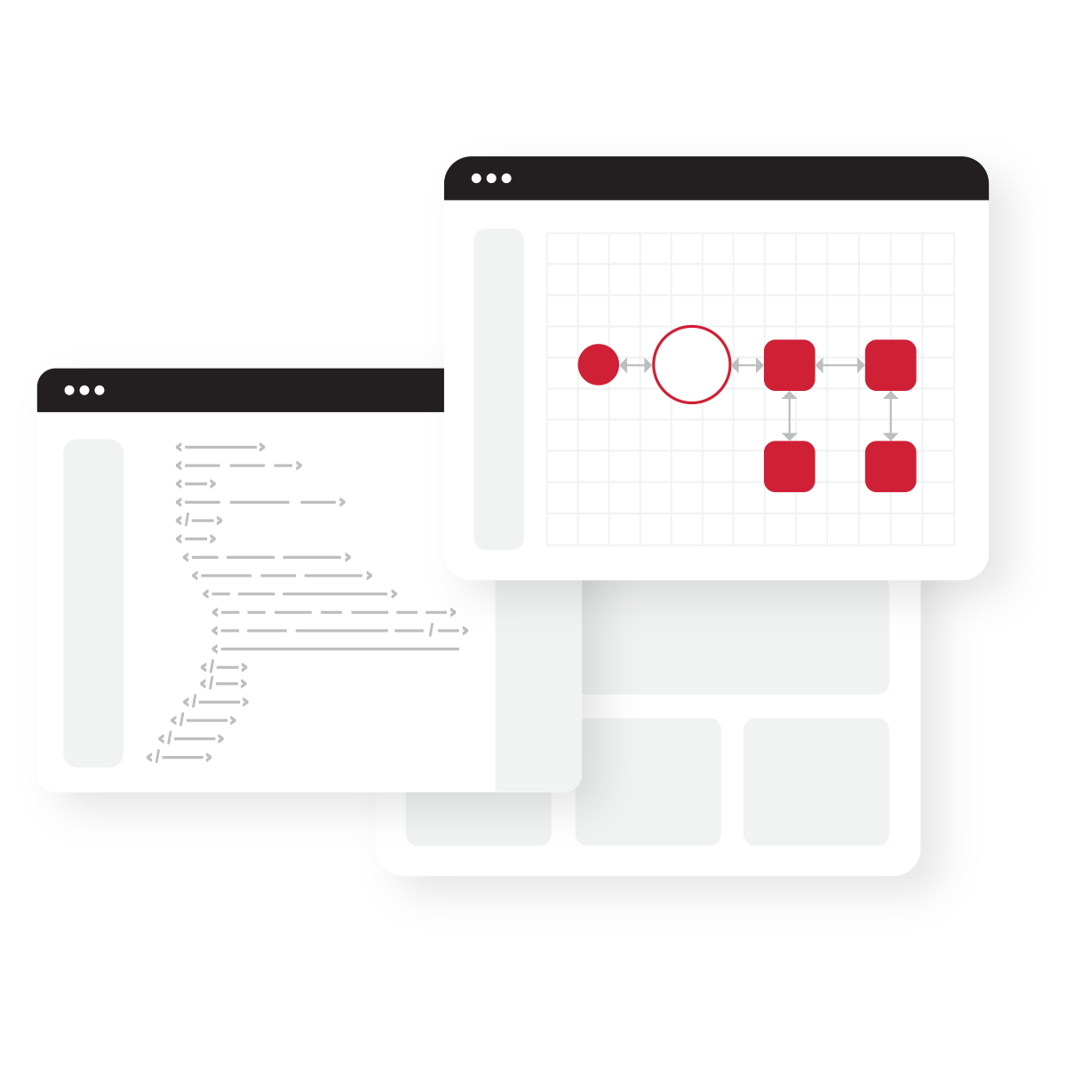Trio of web browsers showing abstract view of integrations.