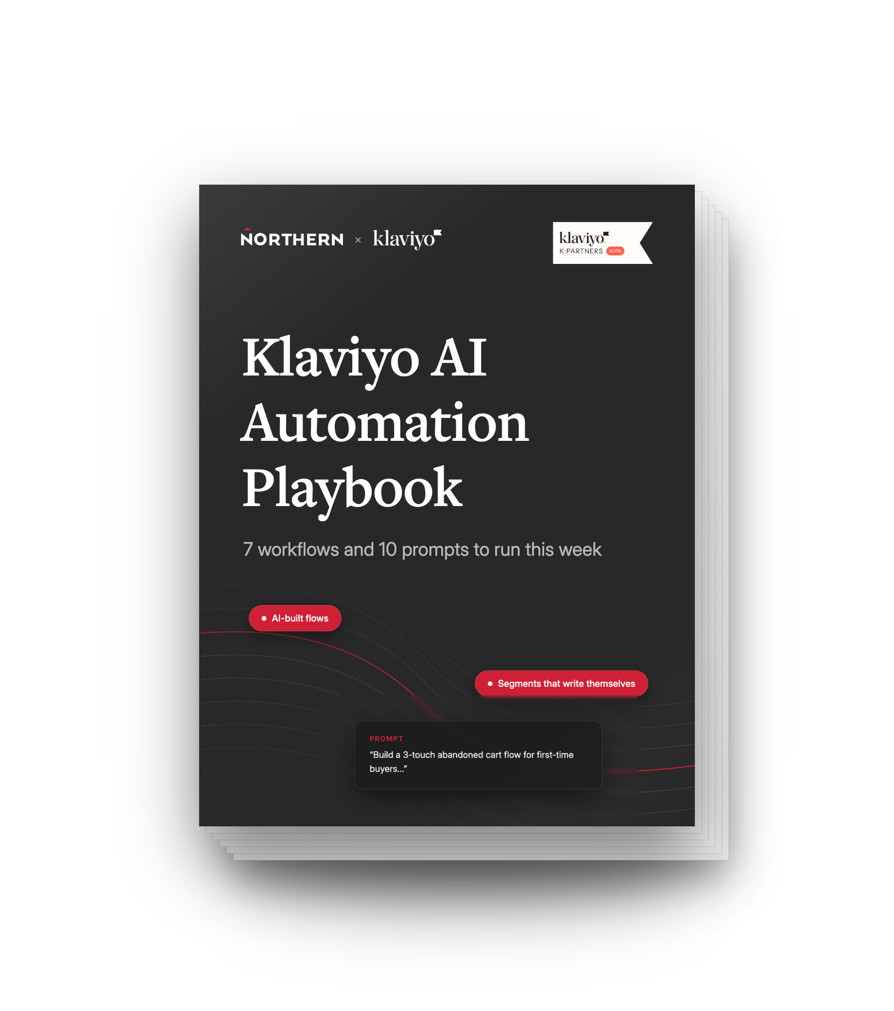 Klaviyo AI Automation Playbook cover from Northern and Klaviyo, covering 7 workflows and 10 prompts