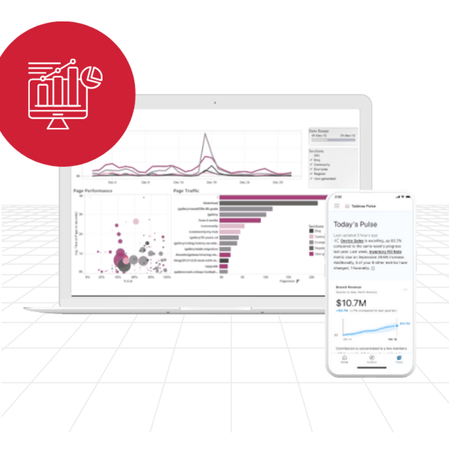 Advance analytics dashboard on laptop with mobile phone in front