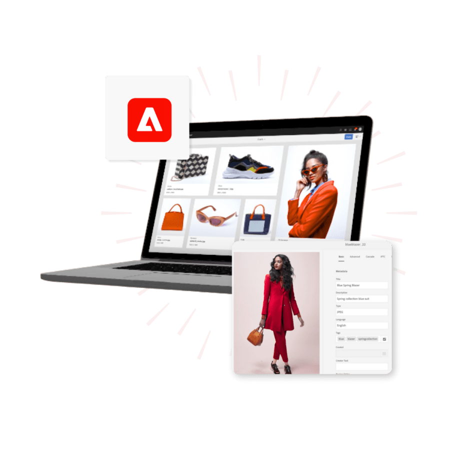 Laptop displaying shopping website with Adobe  logo in front