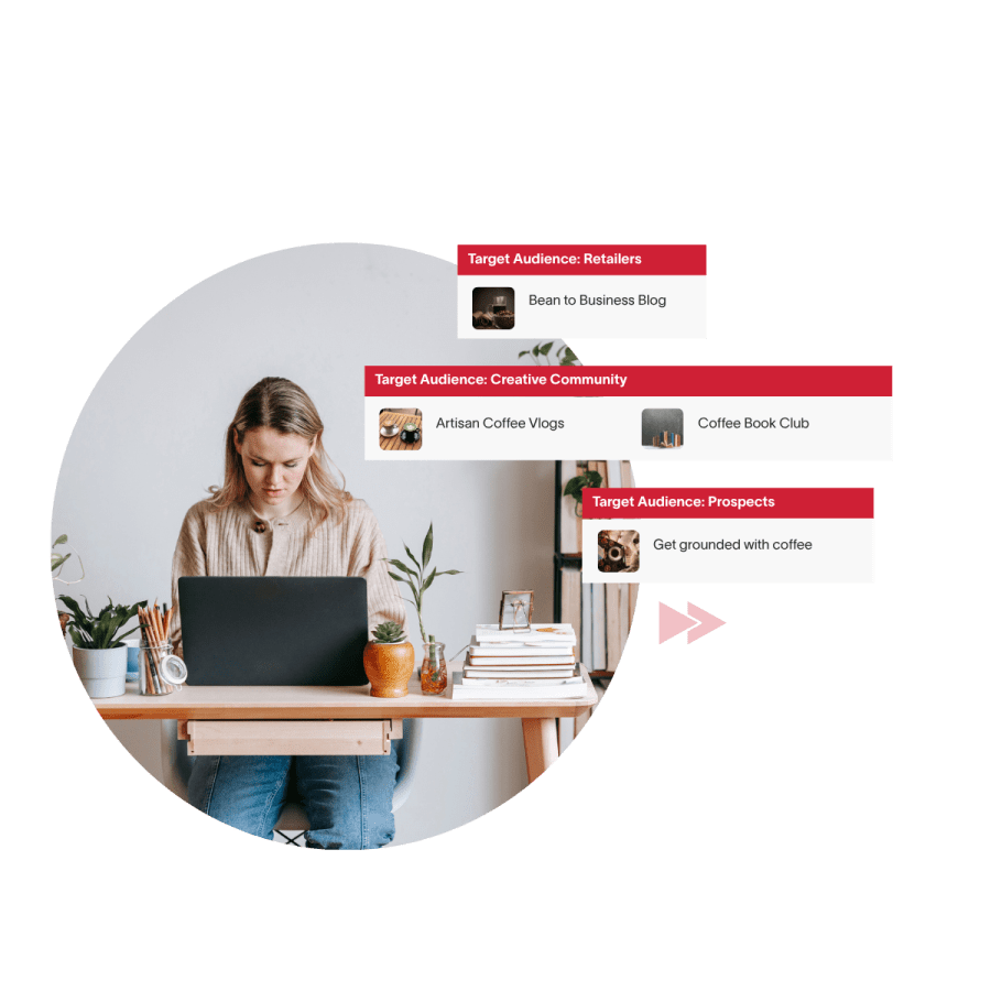 Person working on laptop with target audience box