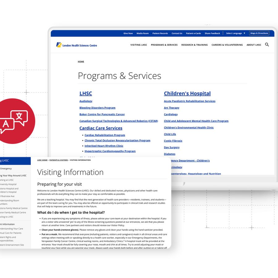 London Health Sciences Centre Website displayed on a white laptop