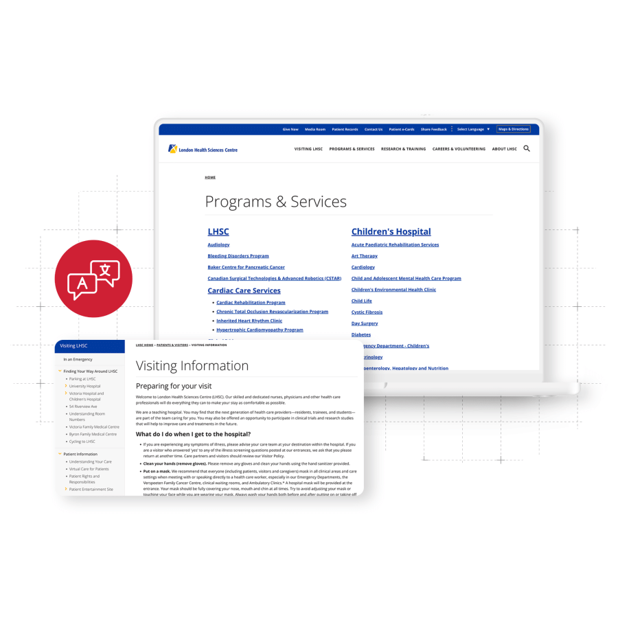 London Health Sciences Centre Website displayed on a white laptop