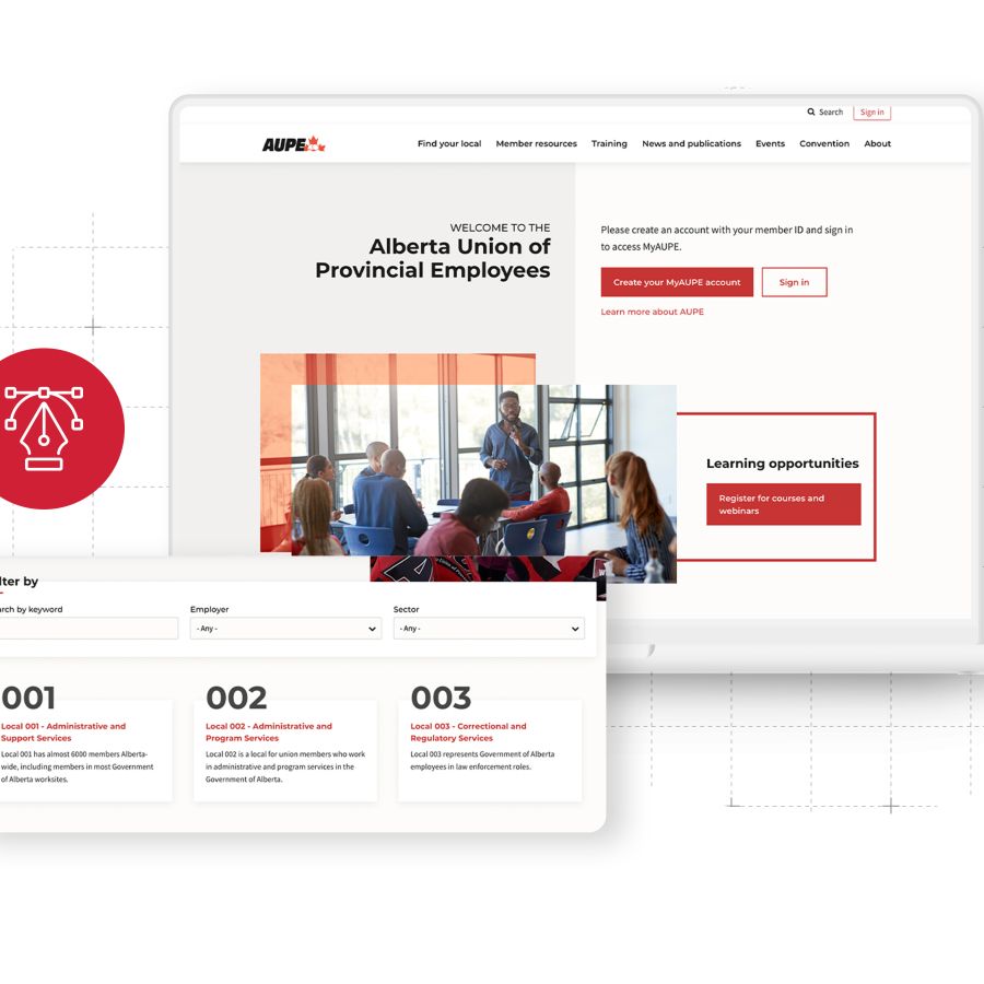 AUPE Website displayed on a white laptop