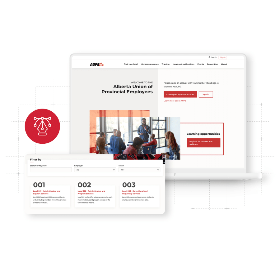 AUPE Website displayed on a white laptop