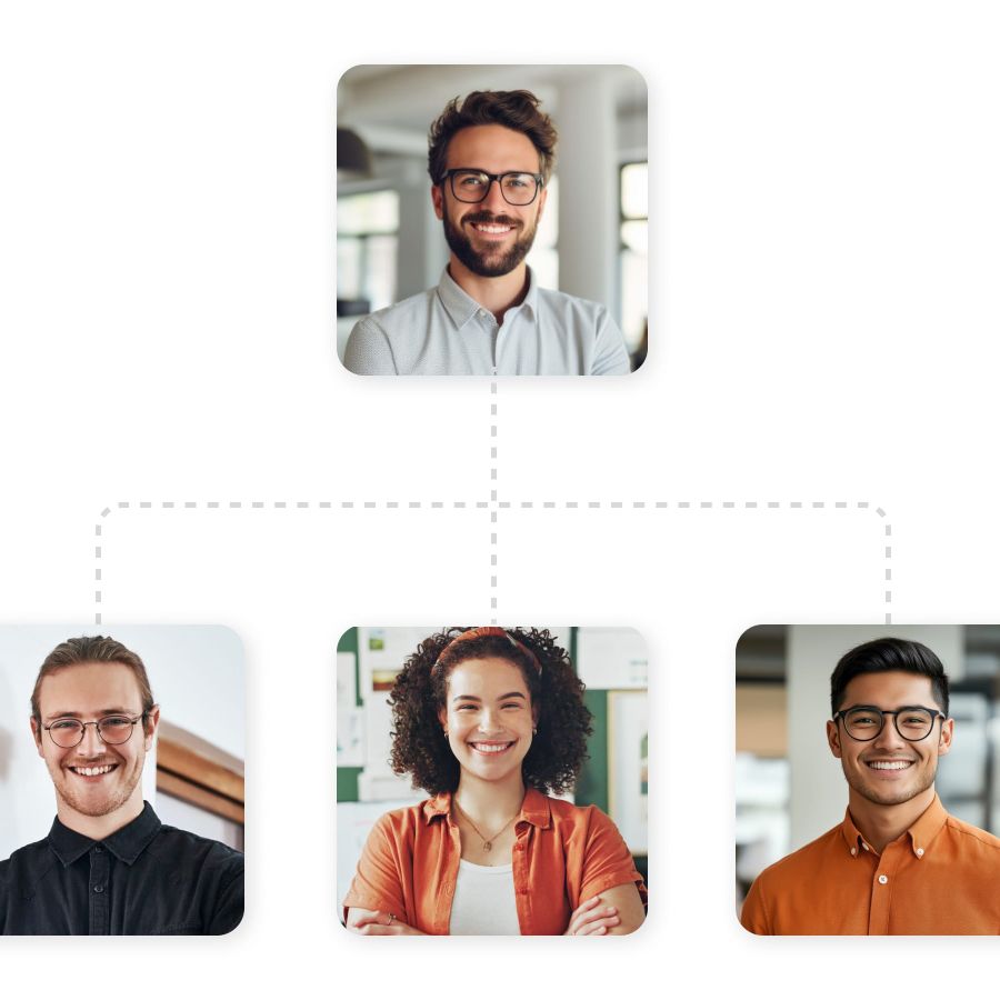 Four different headshots organized hierarchically