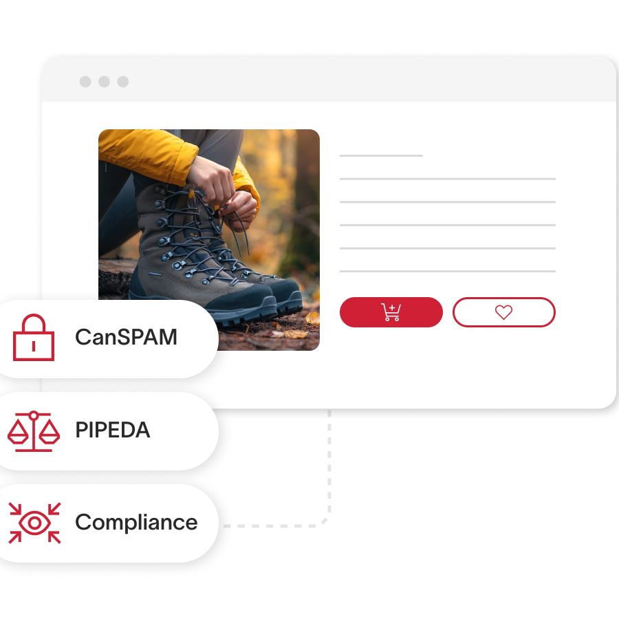 eCommerce site with CanSpam, PIPEDA, and Compliance Icons in front of it