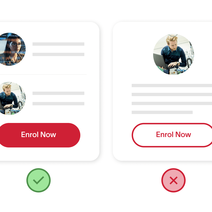 Two different clickable CTAs one marked with a green checkmark and the other a red x