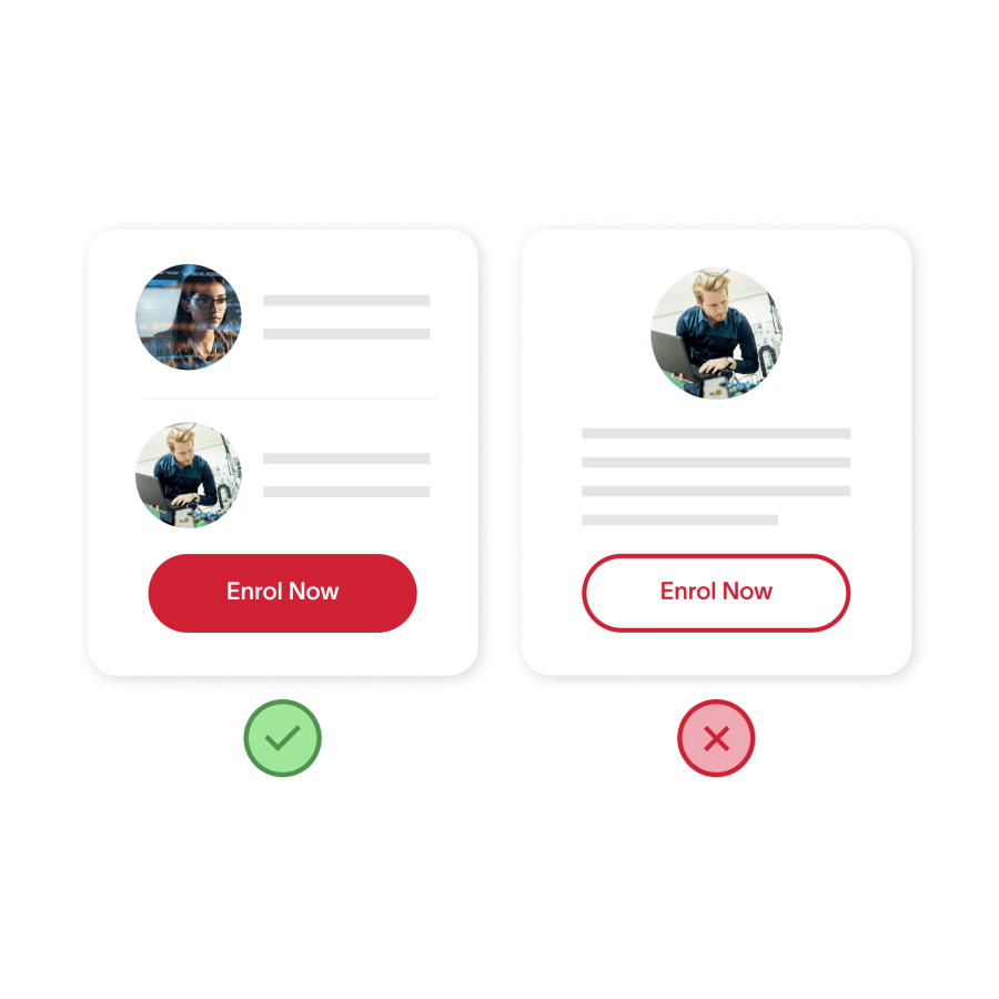 Two different clickable CTAs one marked with a green checkmark and the other a red x