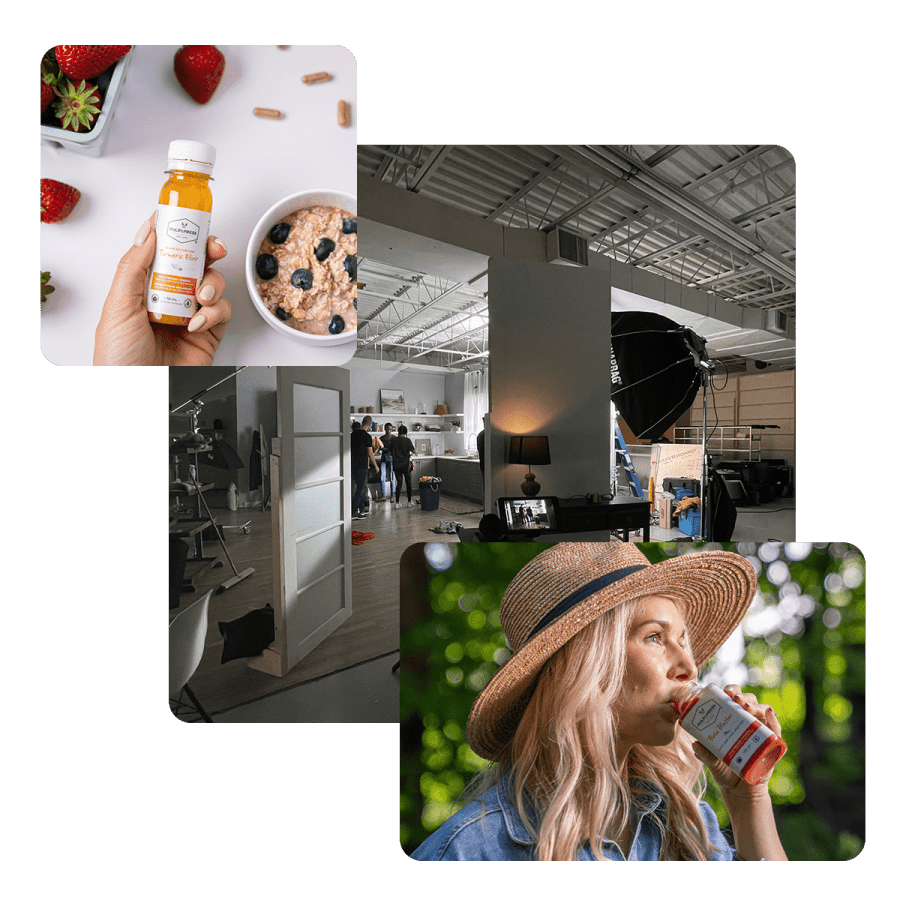 Collage of photoshoot and digital ads