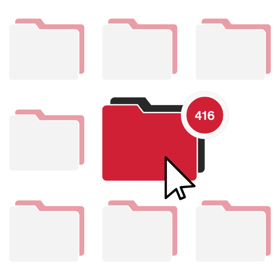 A red folder with 416 notifications within it surrounded by white folders