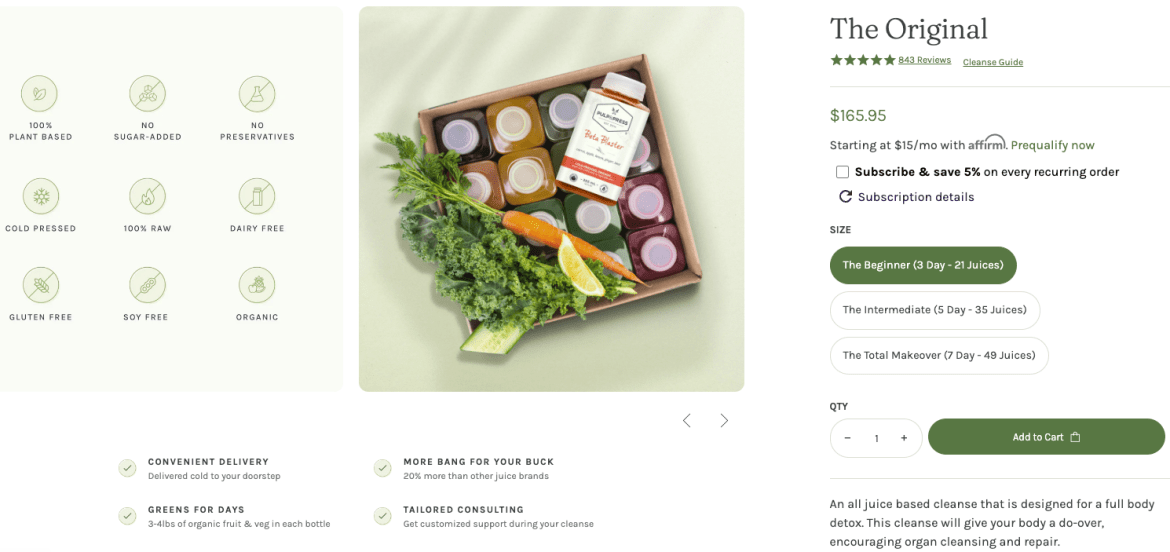Pulp and Press juice cleanse product page.