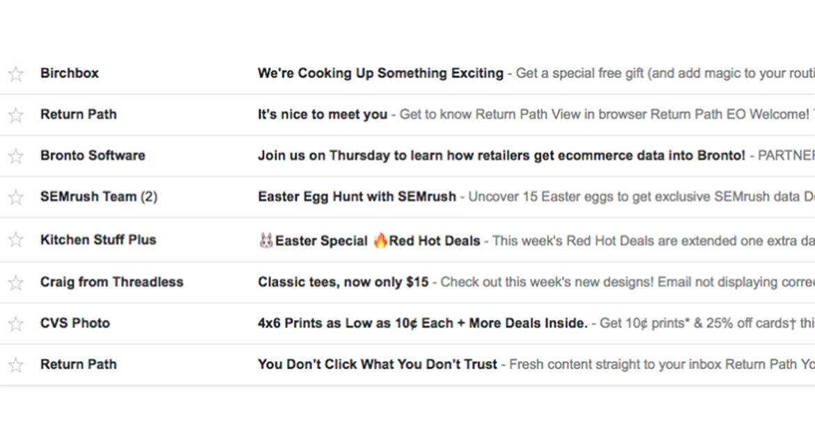 List of emails in inbox