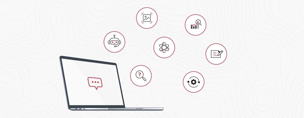 Computer with icons floating around