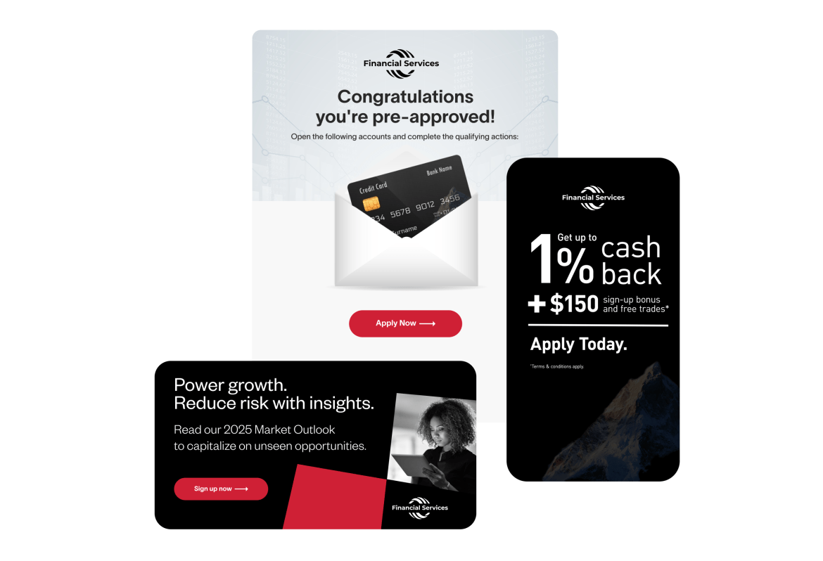 pre-approved email, cashback promotion, and newsletter CTA