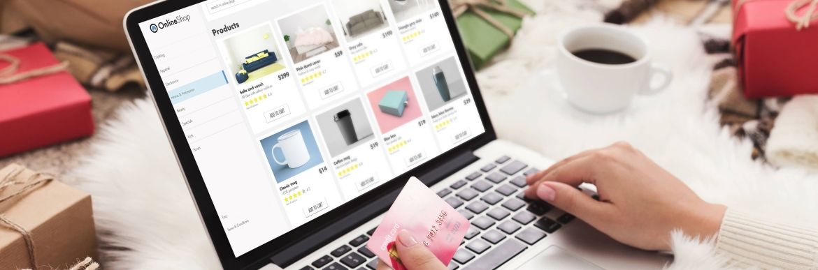 Woman shopping on laptop