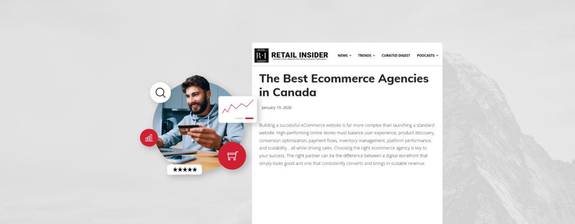 A graphic of a man holding a credit card next to his laptop along side a screenshot of the Retail Insider article.