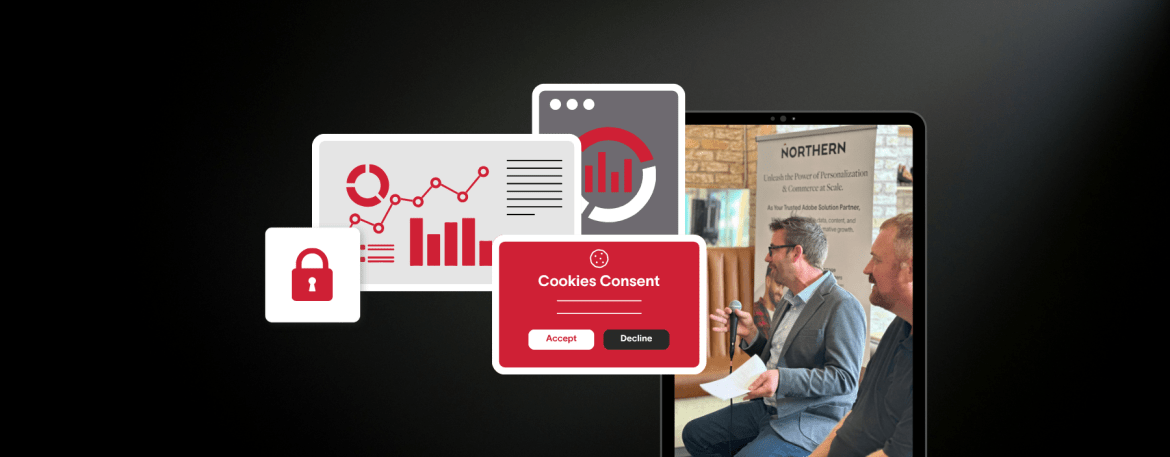 Ben and Scotty at a CX Café event with generic dashboards.