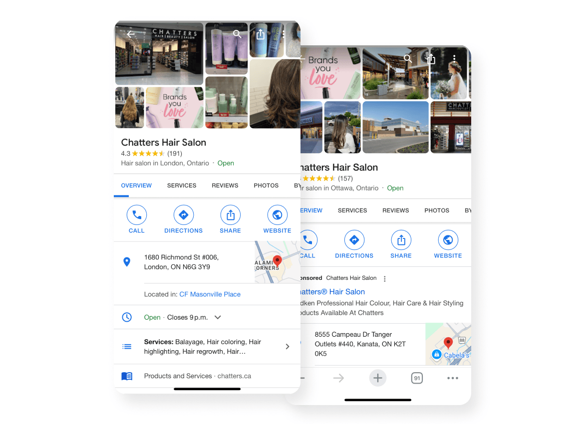 Chatters Google Maps reviews on mobile